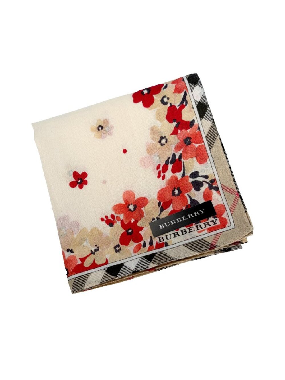 NWT Burberry Floral Check Cotton Scarf 20" Square Made in Japan
